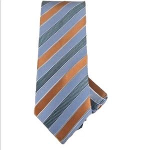 Setazone Men's Tie Hanky Powder Blue Rust Black Teal Silver Striped 100% Silk 4"